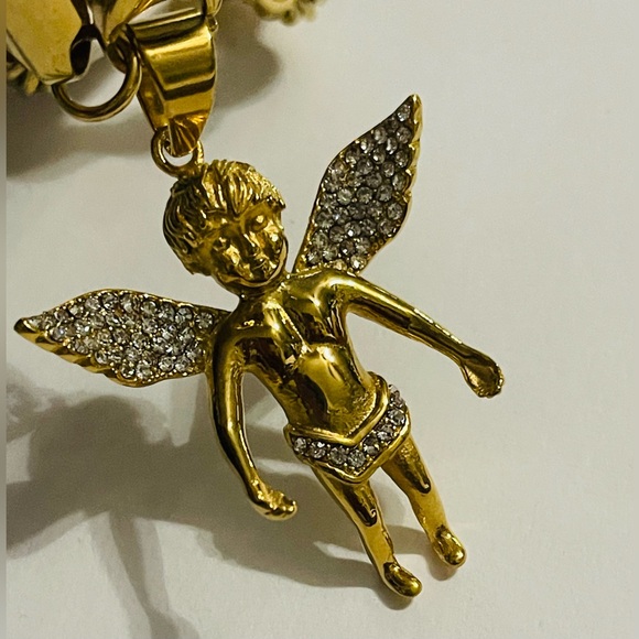 FASHION JEWELRY FASHION BLING NECKLACE STERLING STEEL HIP HOP BABY ANGEL PENDANT - Picture 5 of 9